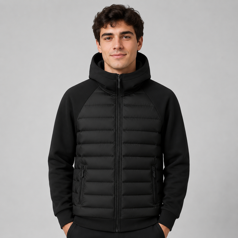 Montarello Men's Hooded Down Jacket with Quilted Panels