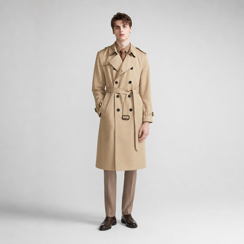 Montarello Men's Belted Trench Coat with Double Breasted Front